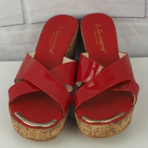A. Giannetti sz 9 red patent leather wedge sandals - Picture 9 of 10